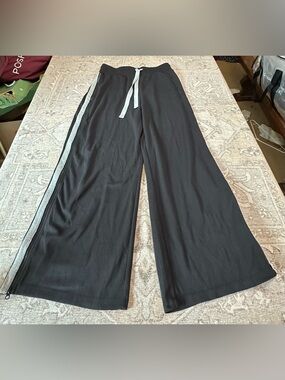 FP Movement Black Wide-Leg Lounge Pants with Contrast Side Stripe and Zippers